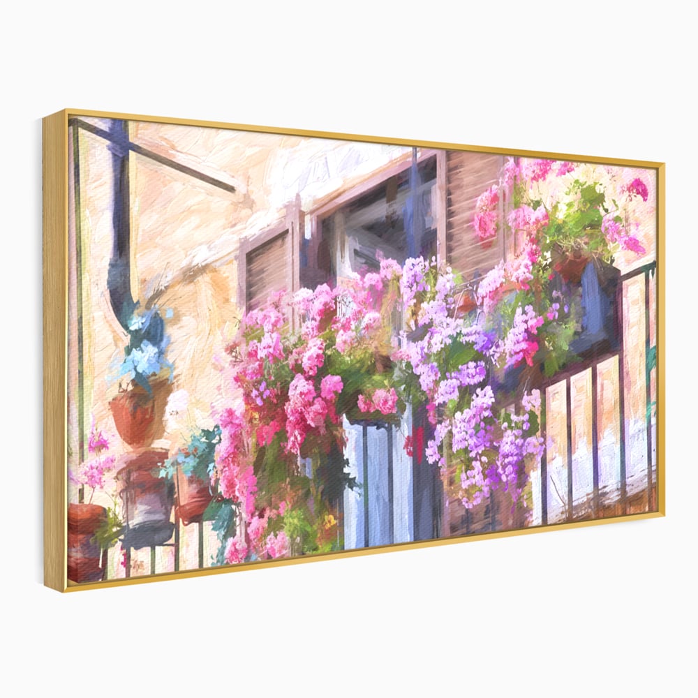 Tablou Canvas Premium LuxCanva® C1005, Balcon Cu Flori , Living, Strada, Vacanta, Flori, Balcon, Culori Vibrante