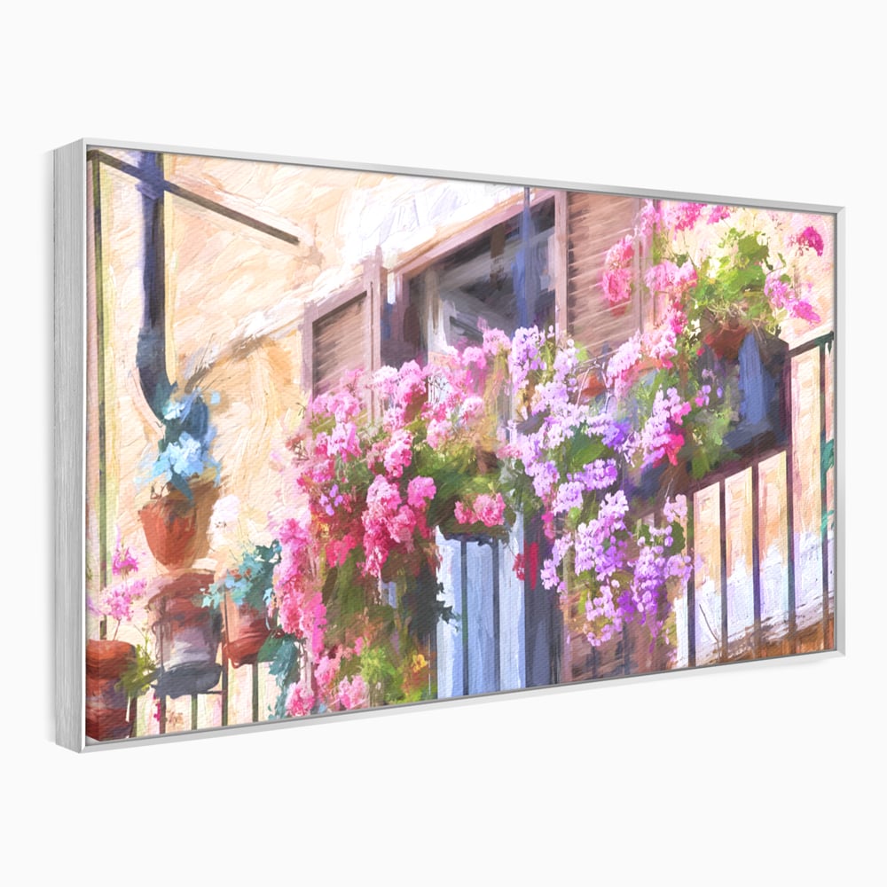 Tablou Canvas Premium LuxCanva® C1005, Balcon Cu Flori , Living, Strada, Vacanta, Flori, Balcon, Culori Vibrante