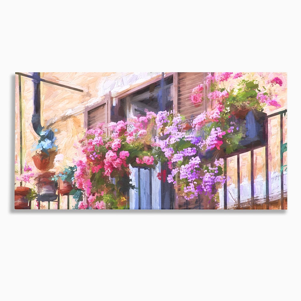 Tablou Canvas Premium LuxCanva® C1005, Balcon Cu Flori , Living, Strada, Vacanta, Flori, Balcon, Culori Vibrante