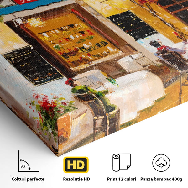 Tablou Canvas Premium LuxCanva® C1006, Terasa , Living, Strada, Vacanta, Cafea, Primavara, Relaxare, Culori Vibrante