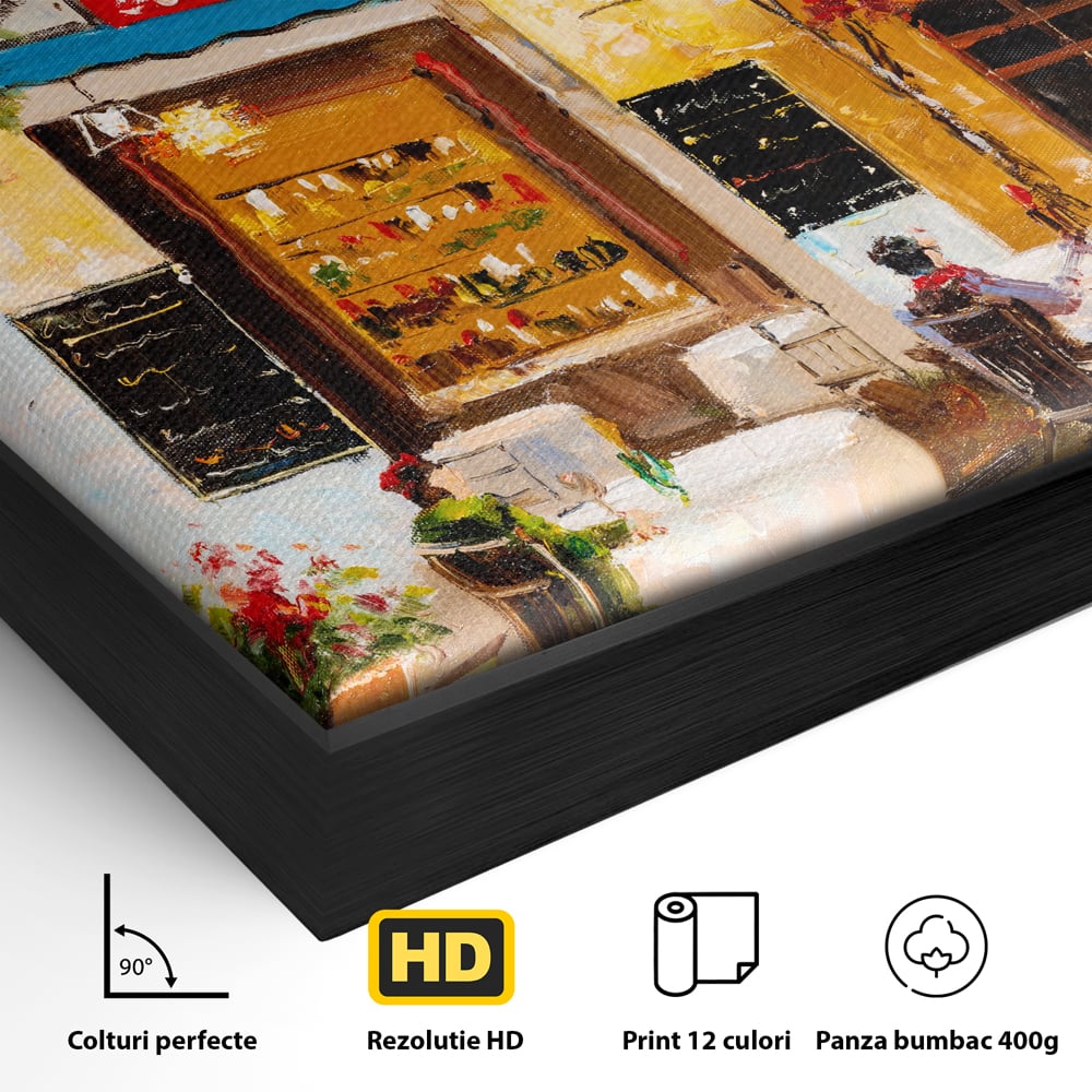 Tablou Canvas Premium LuxCanva® C1006, Terasa , Living, Strada, Vacanta, Cafea, Primavara, Relaxare, Culori Vibrante