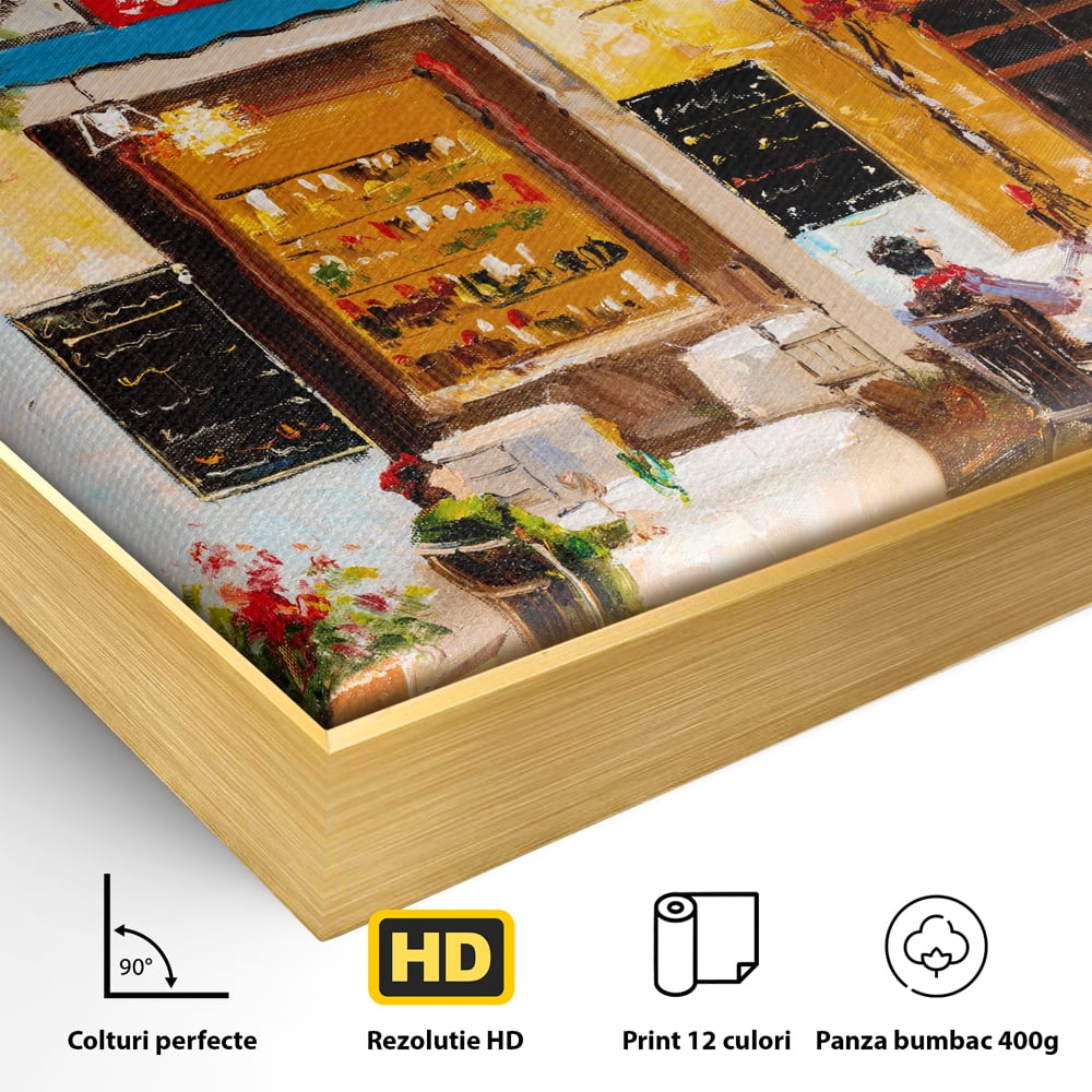 Tablou Canvas Premium LuxCanva® C1006, Terasa , Living, Strada, Vacanta, Cafea, Primavara, Relaxare, Culori Vibrante