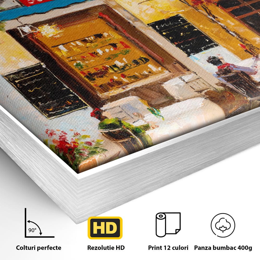 Tablou Canvas Premium LuxCanva® C1006, Terasa , Living, Strada, Vacanta, Cafea, Primavara, Relaxare, Culori Vibrante
