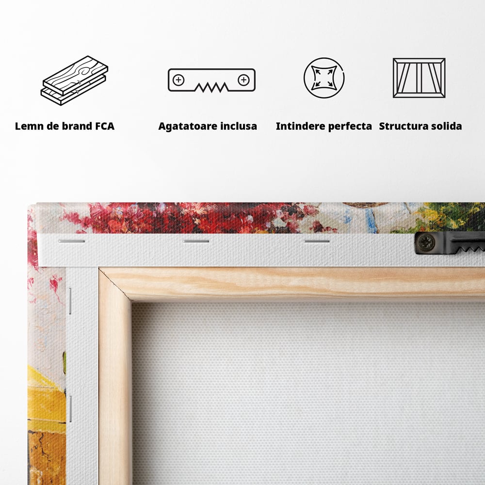 Tablou Canvas Premium LuxCanva® C1006, Terasa , Living, Strada, Vacanta, Cafea, Primavara, Relaxare, Culori Vibrante