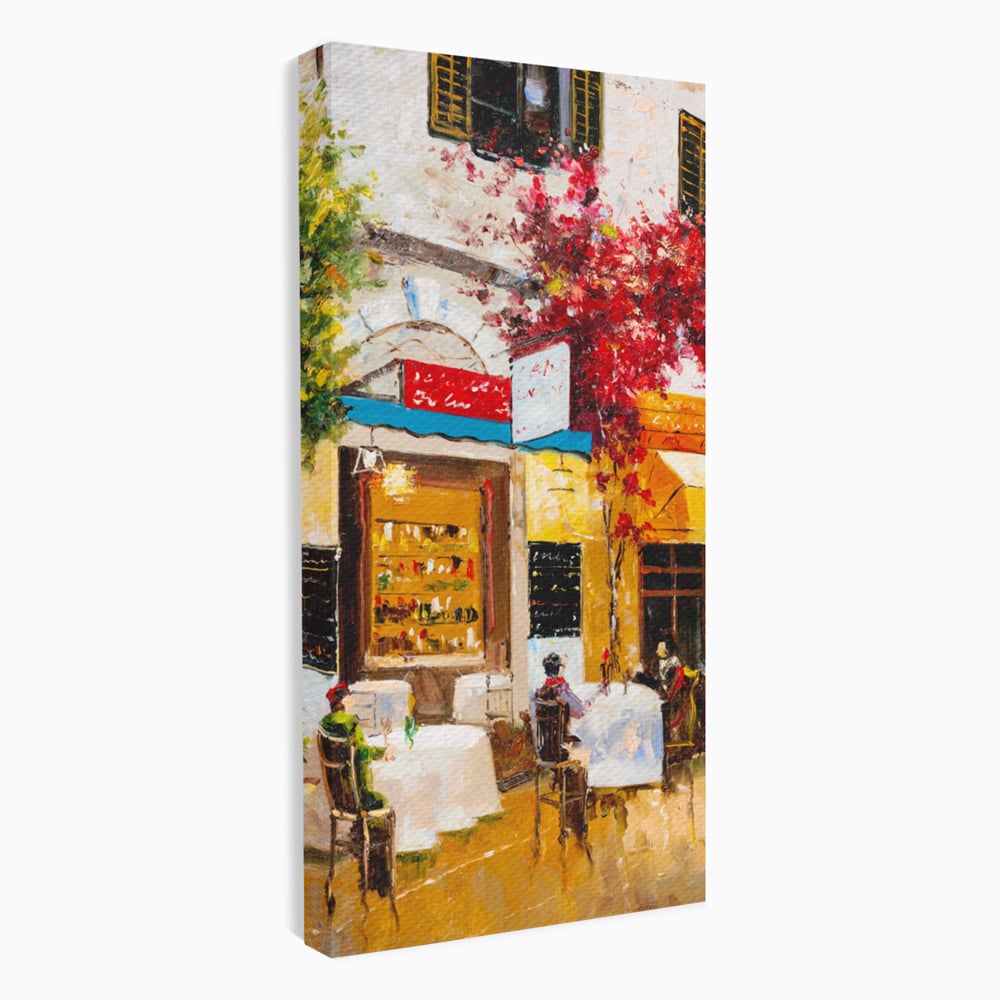 Tablou Canvas Premium LuxCanva® C1006, Terasa , Living, Strada, Vacanta, Cafea, Primavara, Relaxare, Culori Vibrante