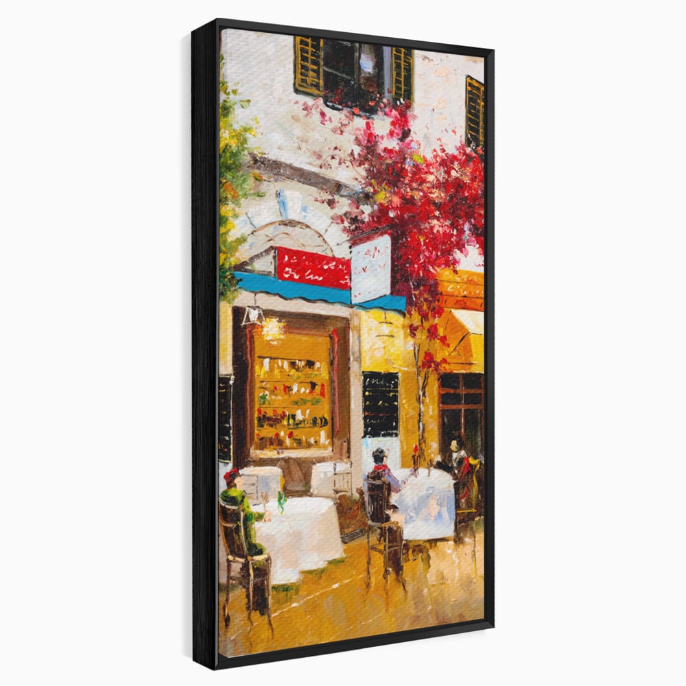 Tablou Canvas Premium LuxCanva® C1006, Terasa , Living, Strada, Vacanta, Cafea, Primavara, Relaxare, Culori Vibrante