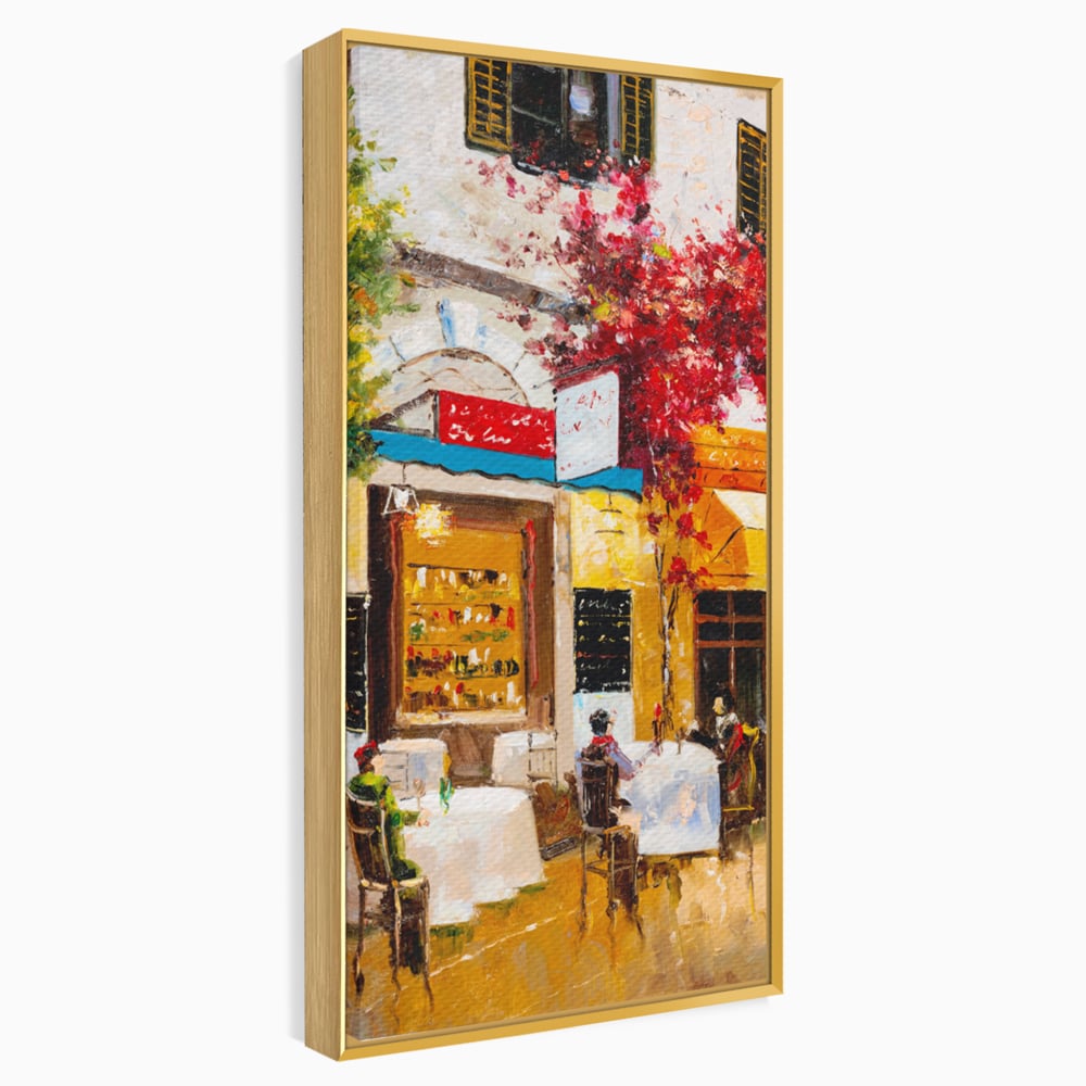 Tablou Canvas Premium LuxCanva® C1006, Terasa , Living, Strada, Vacanta, Cafea, Primavara, Relaxare, Culori Vibrante