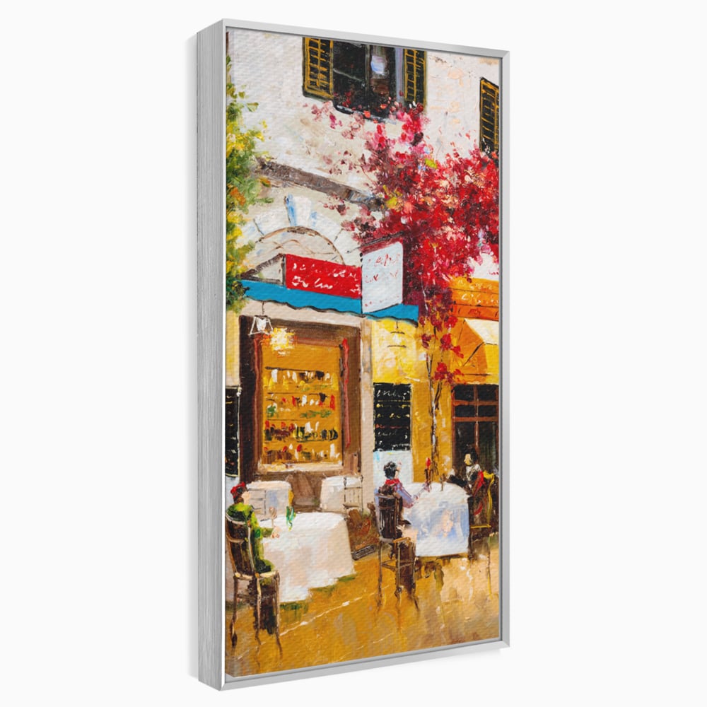 Tablou Canvas Premium LuxCanva® C1006, Terasa , Living, Strada, Vacanta, Cafea, Primavara, Relaxare, Culori Vibrante