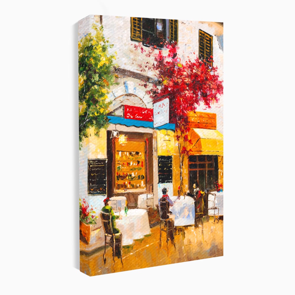 Tablou Canvas Premium LuxCanva® C1006, Terasa , Living, Strada, Vacanta, Cafea, Primavara, Relaxare, Culori Vibrante
