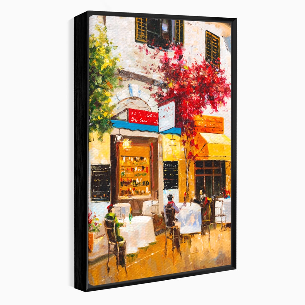 Tablou Canvas Premium LuxCanva® C1006, Terasa , Living, Strada, Vacanta, Cafea, Primavara, Relaxare, Culori Vibrante