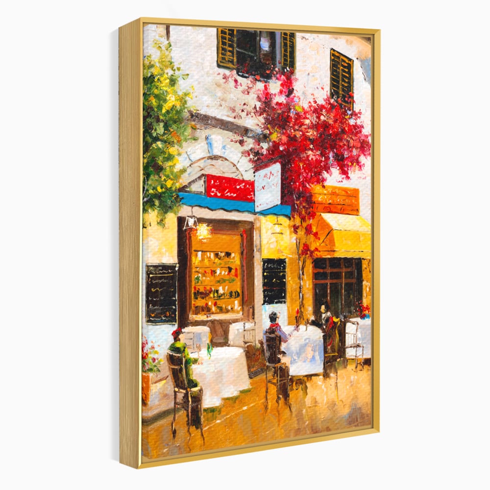 Tablou Canvas Premium LuxCanva® C1006, Terasa , Living, Strada, Vacanta, Cafea, Primavara, Relaxare, Culori Vibrante