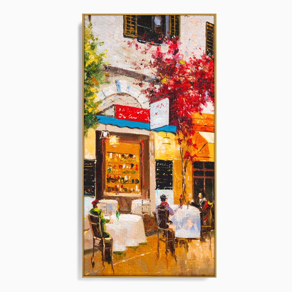 Tablou Canvas Premium LuxCanva® C1006, Terasa , Living, Strada, Vacanta, Cafea, Primavara, Relaxare, Culori Vibrante