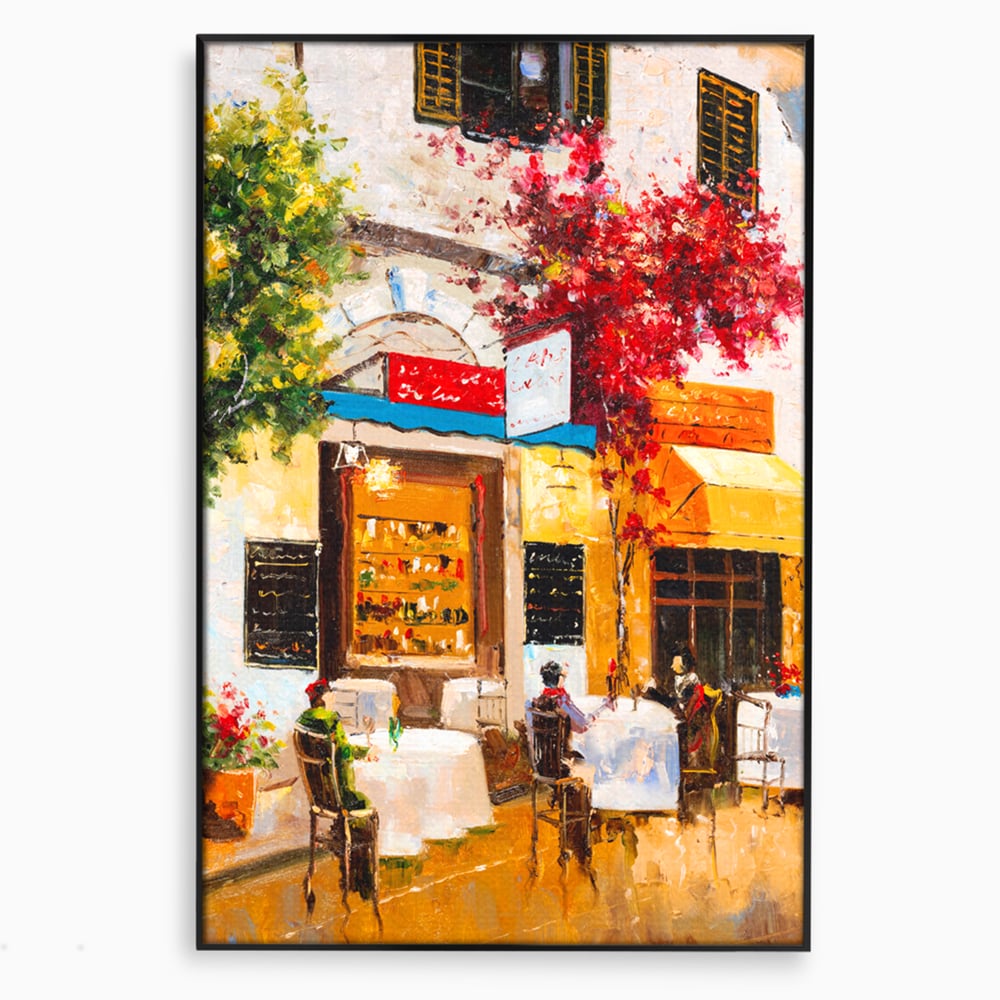 Tablou Canvas Premium LuxCanva® C1006, Terasa , Living, Strada, Vacanta, Cafea, Primavara, Relaxare, Culori Vibrante