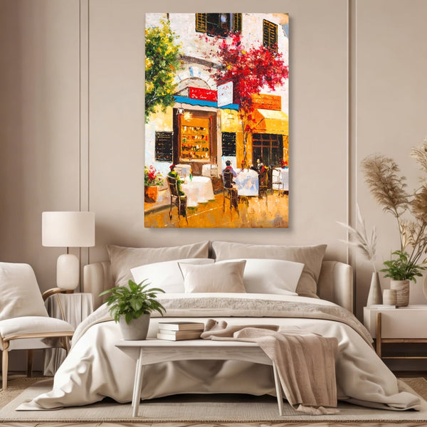 Tablou Canvas Premium LuxCanva® C1006, Terasa , Living, Strada, Vacanta, Cafea, Primavara, Relaxare, Culori Vibrante
