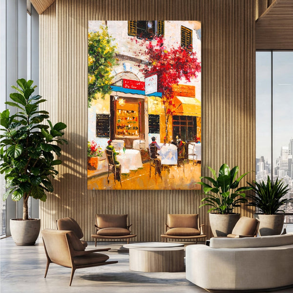 Tablou Canvas Premium LuxCanva® C1006, Terasa , Living, Strada, Vacanta, Cafea, Primavara, Relaxare, Culori Vibrante