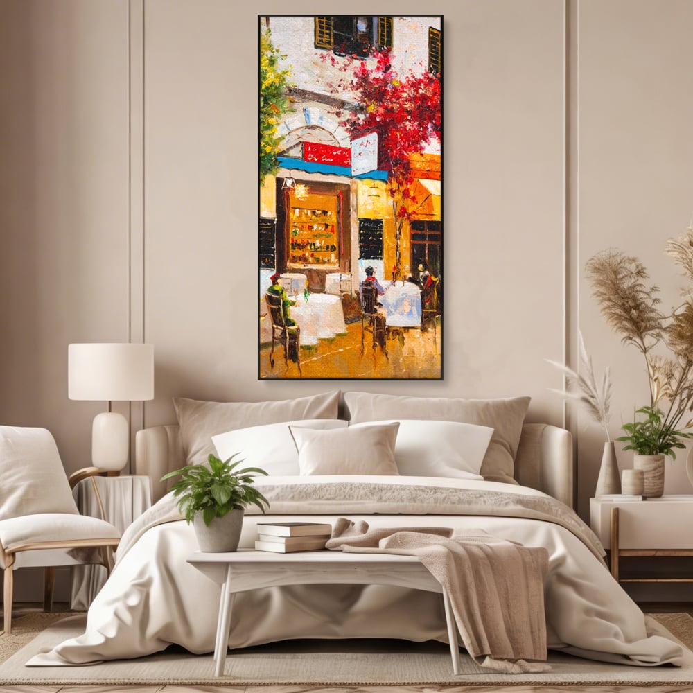 Tablou Canvas Premium LuxCanva® C1006, Terasa , Living, Strada, Vacanta, Cafea, Primavara, Relaxare, Culori Vibrante