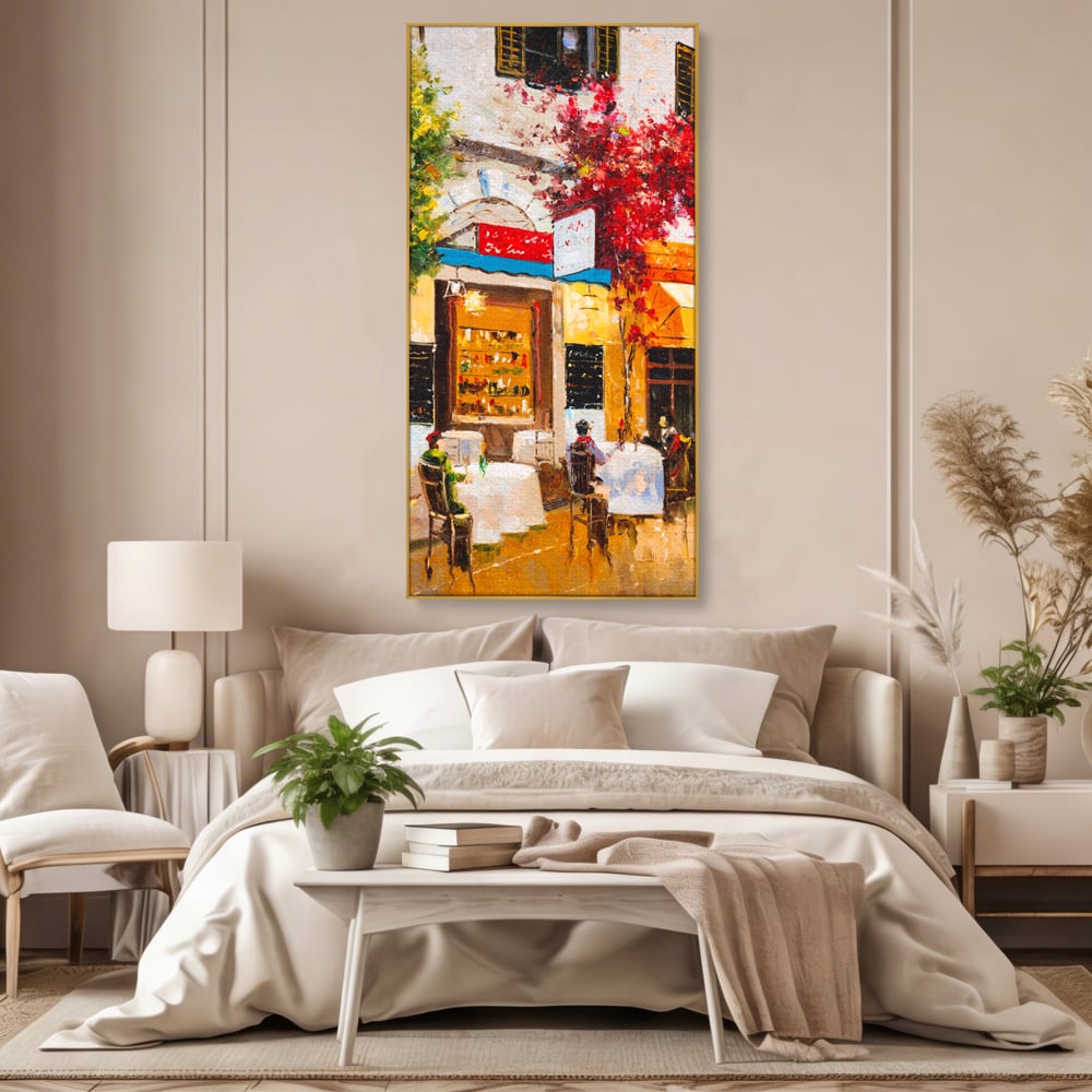 Tablou Canvas Premium LuxCanva® C1006, Terasa , Living, Strada, Vacanta, Cafea, Primavara, Relaxare, Culori Vibrante