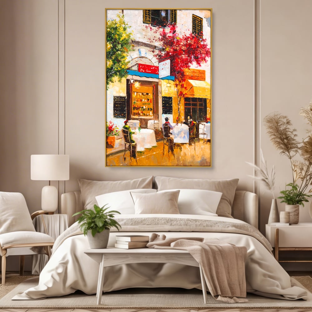 Tablou Canvas Premium LuxCanva® C1006, Terasa , Living, Strada, Vacanta, Cafea, Primavara, Relaxare, Culori Vibrante