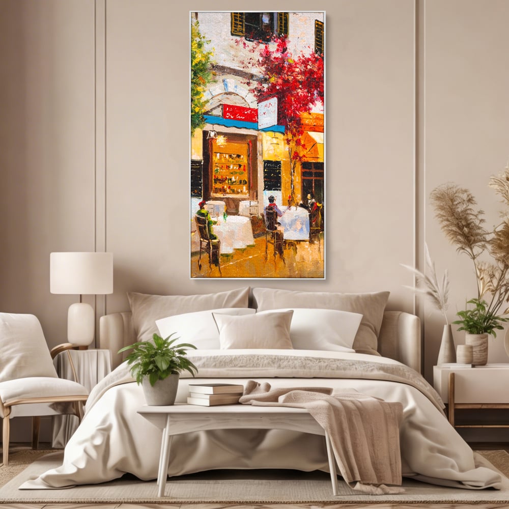 Tablou Canvas Premium LuxCanva® C1006, Terasa , Living, Strada, Vacanta, Cafea, Primavara, Relaxare, Culori Vibrante