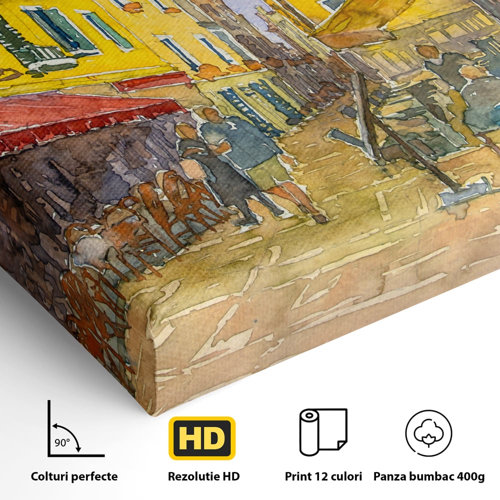 Tablou Canvas Premium LuxCanva® C1007, Terase , Living, Hol, Strada, Vacanta, Centrul Vechi, Vara, Relaxare, Culori Vibrante