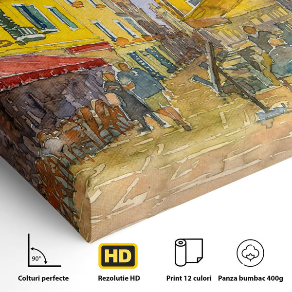 Tablou Canvas Premium LuxCanva® C1007, Terase , Living, Hol, Strada, Vacanta, Centrul Vechi, Vara, Relaxare, Culori Vibrante