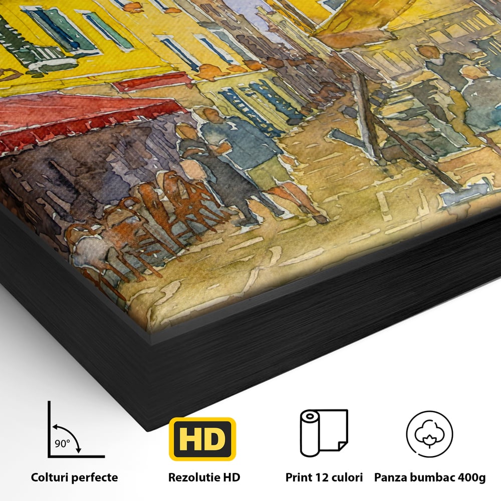 Tablou Canvas Premium LuxCanva® C1007, Terase , Living, Hol, Strada, Vacanta, Centrul Vechi, Vara, Relaxare, Culori Vibrante