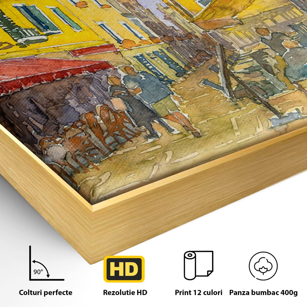 Tablou Canvas Premium LuxCanva® C1007, Terase , Living, Hol, Strada, Vacanta, Centrul Vechi, Vara, Relaxare, Culori Vibrante