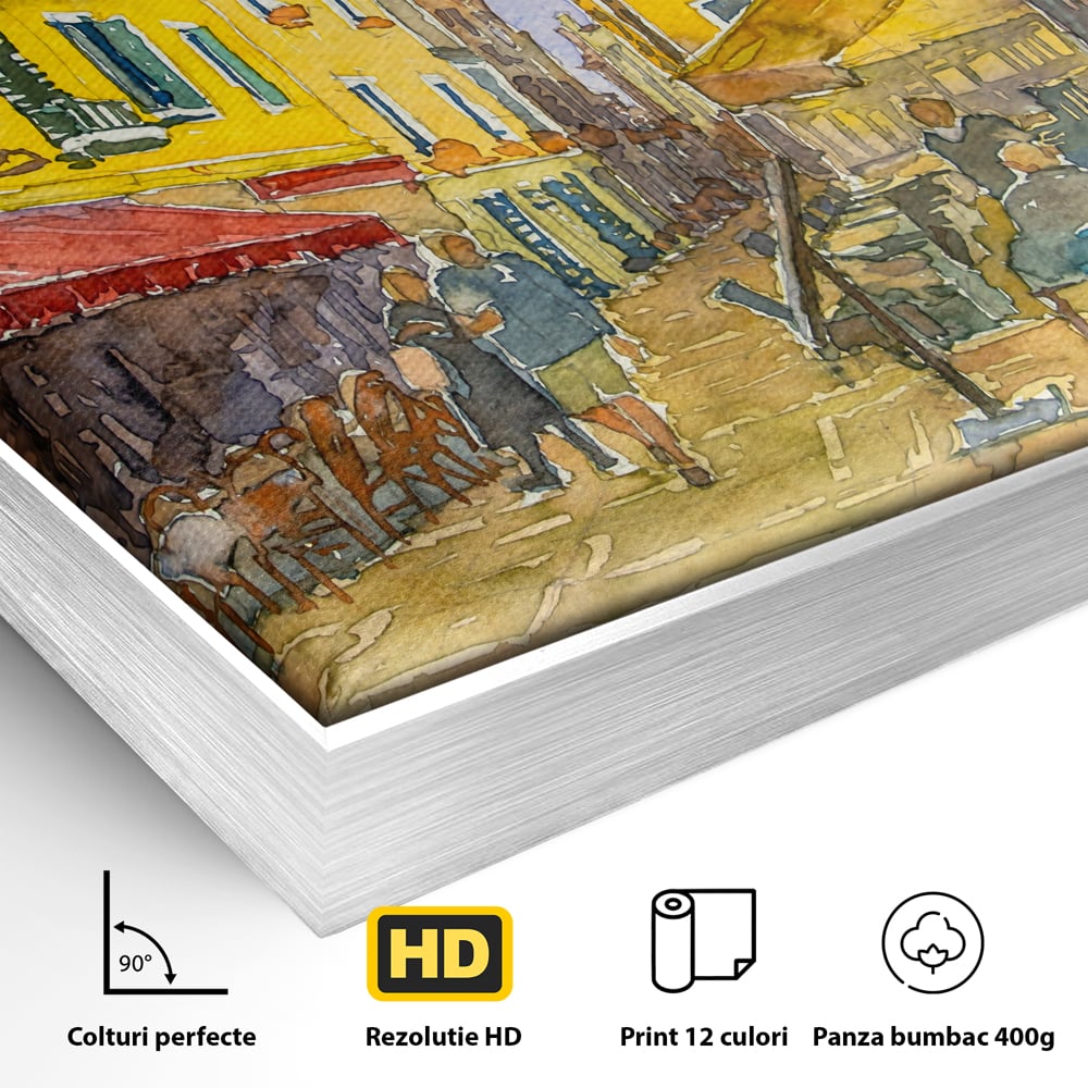 Tablou Canvas Premium LuxCanva® C1007, Terase , Living, Hol, Strada, Vacanta, Centrul Vechi, Vara, Relaxare, Culori Vibrante