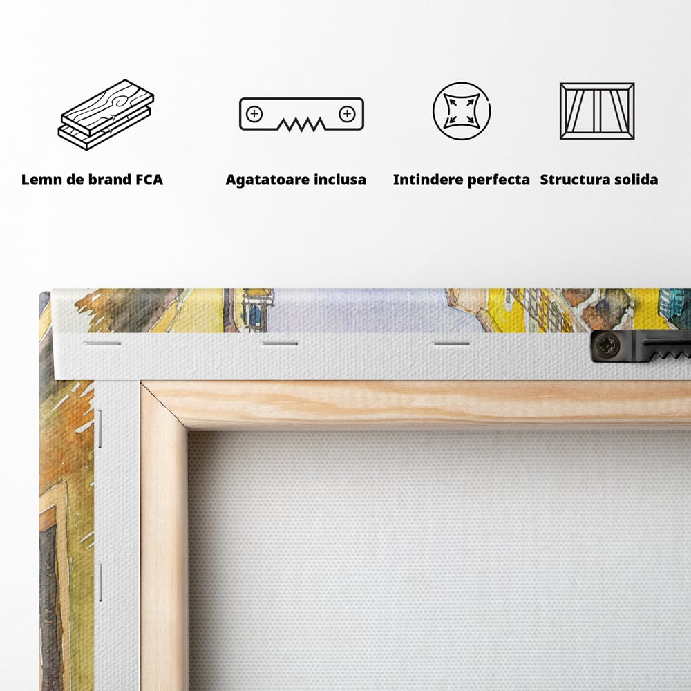 Tablou Canvas Premium LuxCanva® C1007, Terase , Living, Hol, Strada, Vacanta, Centrul Vechi, Vara, Relaxare, Culori Vibrante