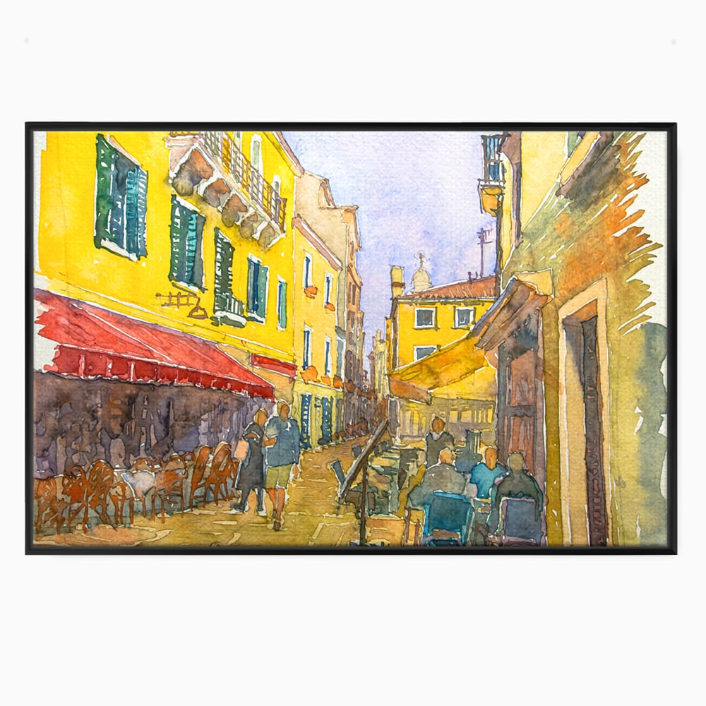 Tablou Canvas Premium LuxCanva® C1007, Terase , Living, Hol, Strada, Vacanta, Centrul Vechi, Vara, Relaxare, Culori Vibrante