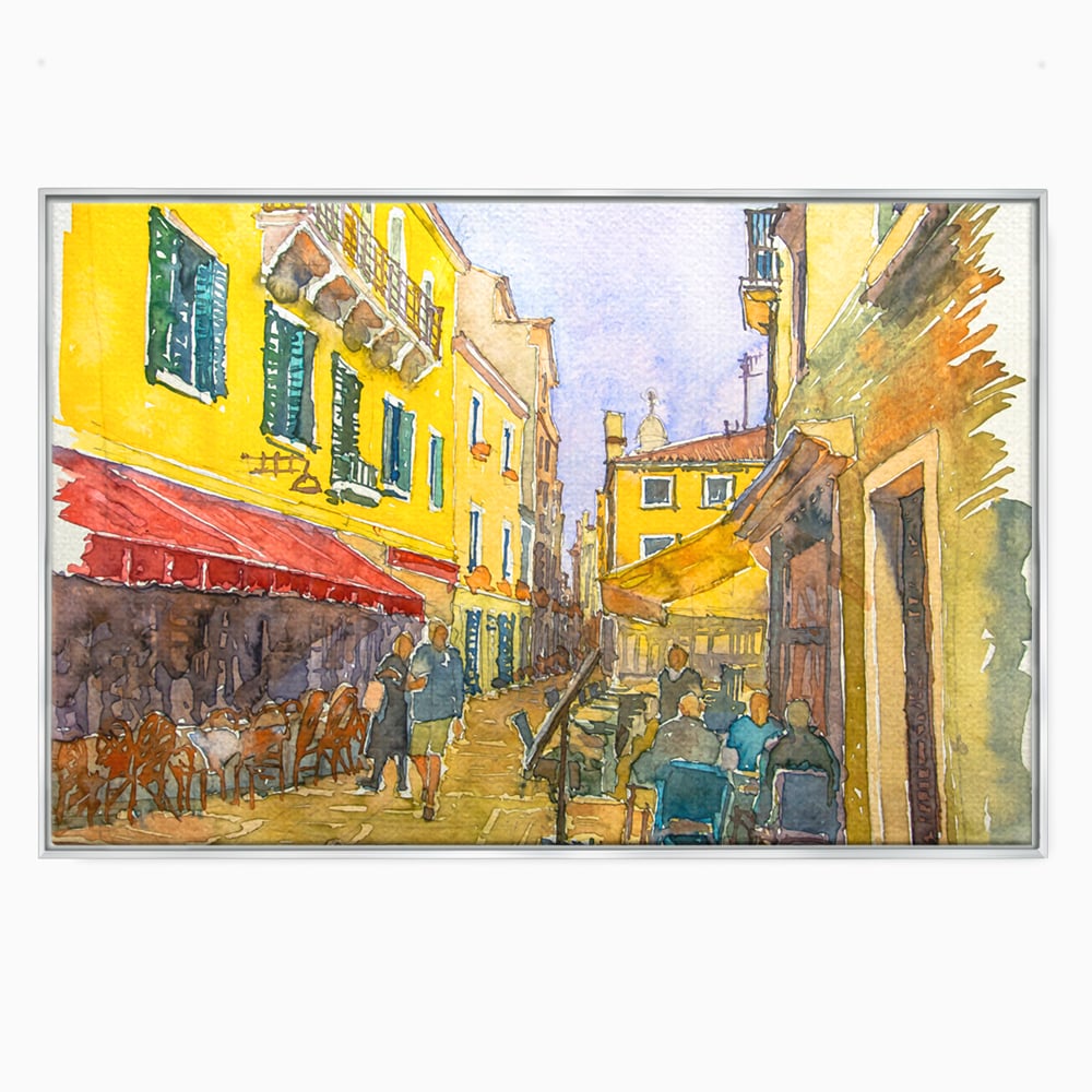 Tablou Canvas Premium LuxCanva® C1007, Terase , Living, Hol, Strada, Vacanta, Centrul Vechi, Vara, Relaxare, Culori Vibrante