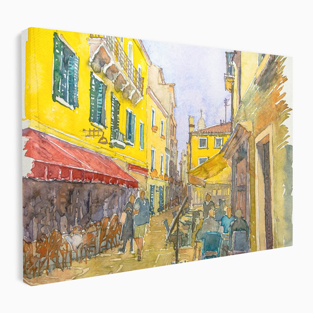 Tablou Canvas Premium LuxCanva® C1007, Terase , Living, Hol, Strada, Vacanta, Centrul Vechi, Vara, Relaxare, Culori Vibrante