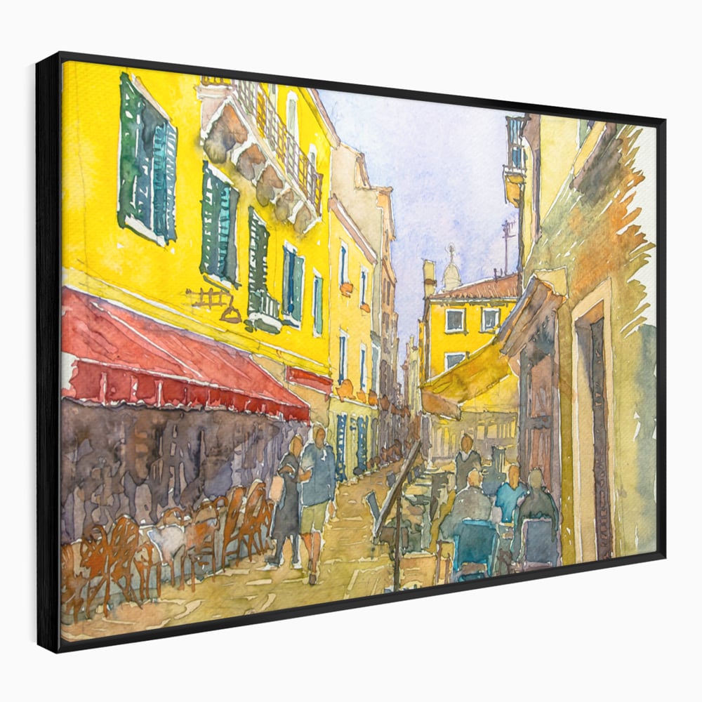 Tablou Canvas Premium LuxCanva® C1007, Terase , Living, Hol, Strada, Vacanta, Centrul Vechi, Vara, Relaxare, Culori Vibrante
