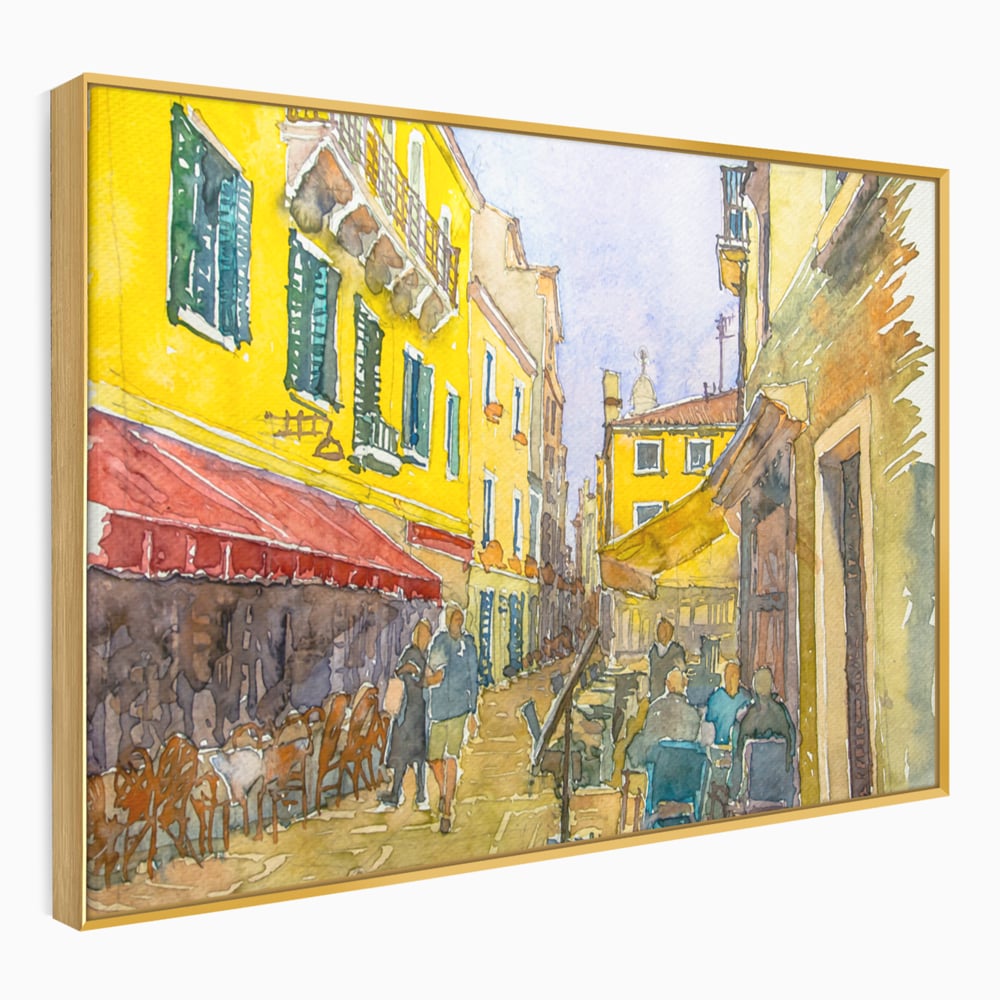 Tablou Canvas Premium LuxCanva® C1007, Terase , Living, Hol, Strada, Vacanta, Centrul Vechi, Vara, Relaxare, Culori Vibrante