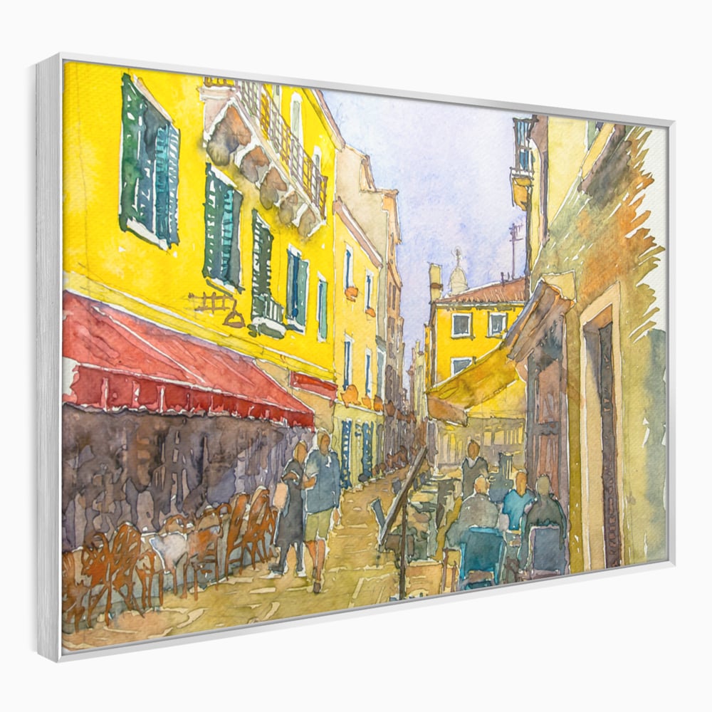 Tablou Canvas Premium LuxCanva® C1007, Terase , Living, Hol, Strada, Vacanta, Centrul Vechi, Vara, Relaxare, Culori Vibrante