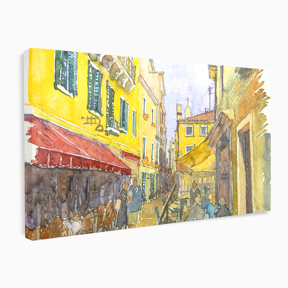 Tablou Canvas Premium LuxCanva® C1007, Terase , Living, Hol, Strada, Vacanta, Centrul Vechi, Vara, Relaxare, Culori Vibrante