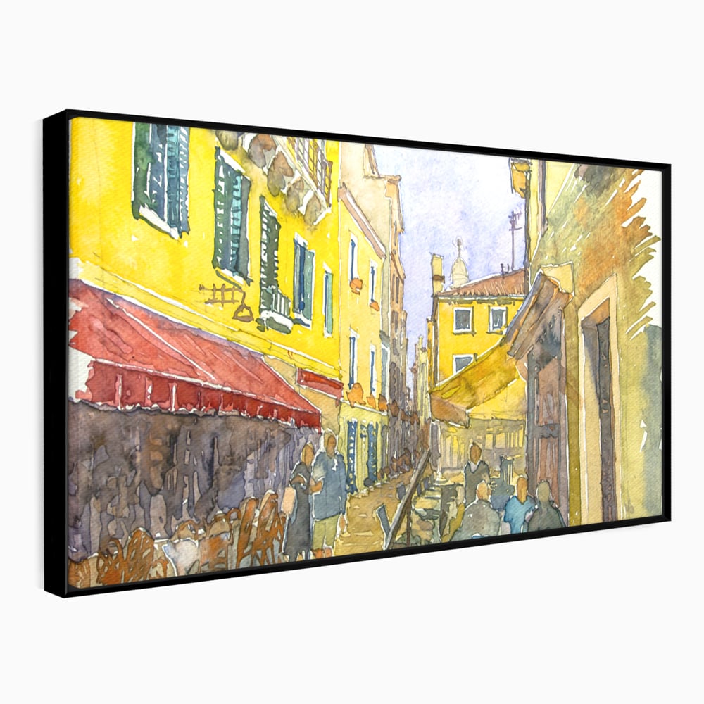 Tablou Canvas Premium LuxCanva® C1007, Terase , Living, Hol, Strada, Vacanta, Centrul Vechi, Vara, Relaxare, Culori Vibrante