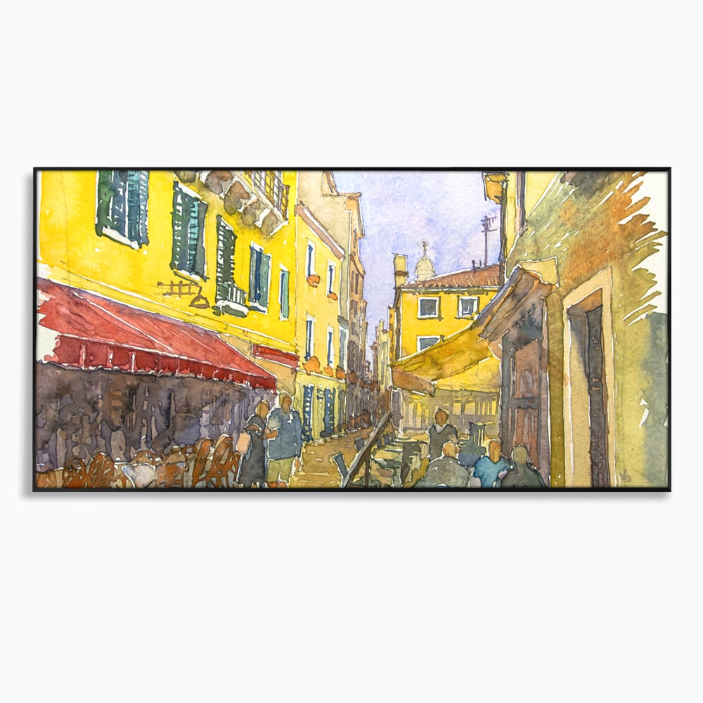 Tablou Canvas Premium LuxCanva® C1007, Terase , Living, Hol, Strada, Vacanta, Centrul Vechi, Vara, Relaxare, Culori Vibrante