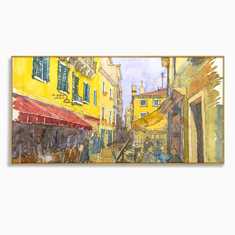 Tablou Canvas Premium LuxCanva® C1007, Terase , Living, Hol, Strada, Vacanta, Centrul Vechi, Vara, Relaxare, Culori Vibrante