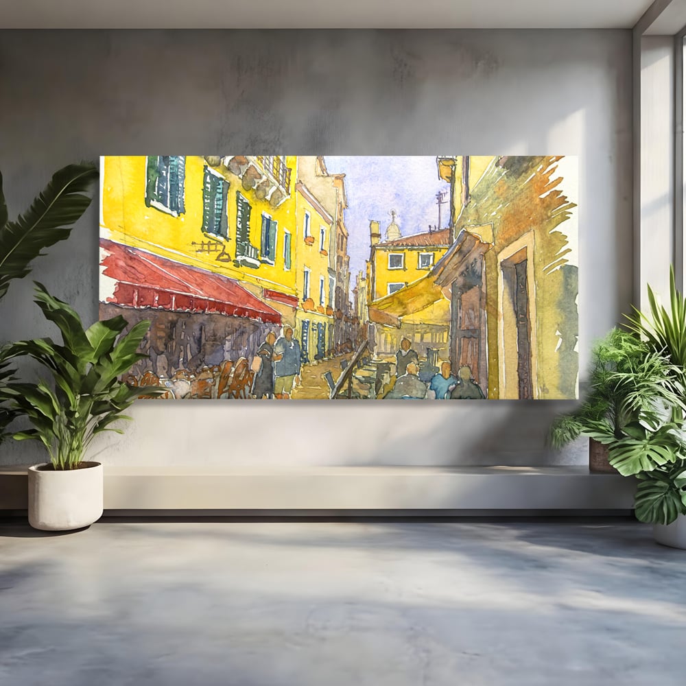 Tablou Canvas Premium LuxCanva® C1007, Terase , Living, Hol, Strada, Vacanta, Centrul Vechi, Vara, Relaxare, Culori Vibrante