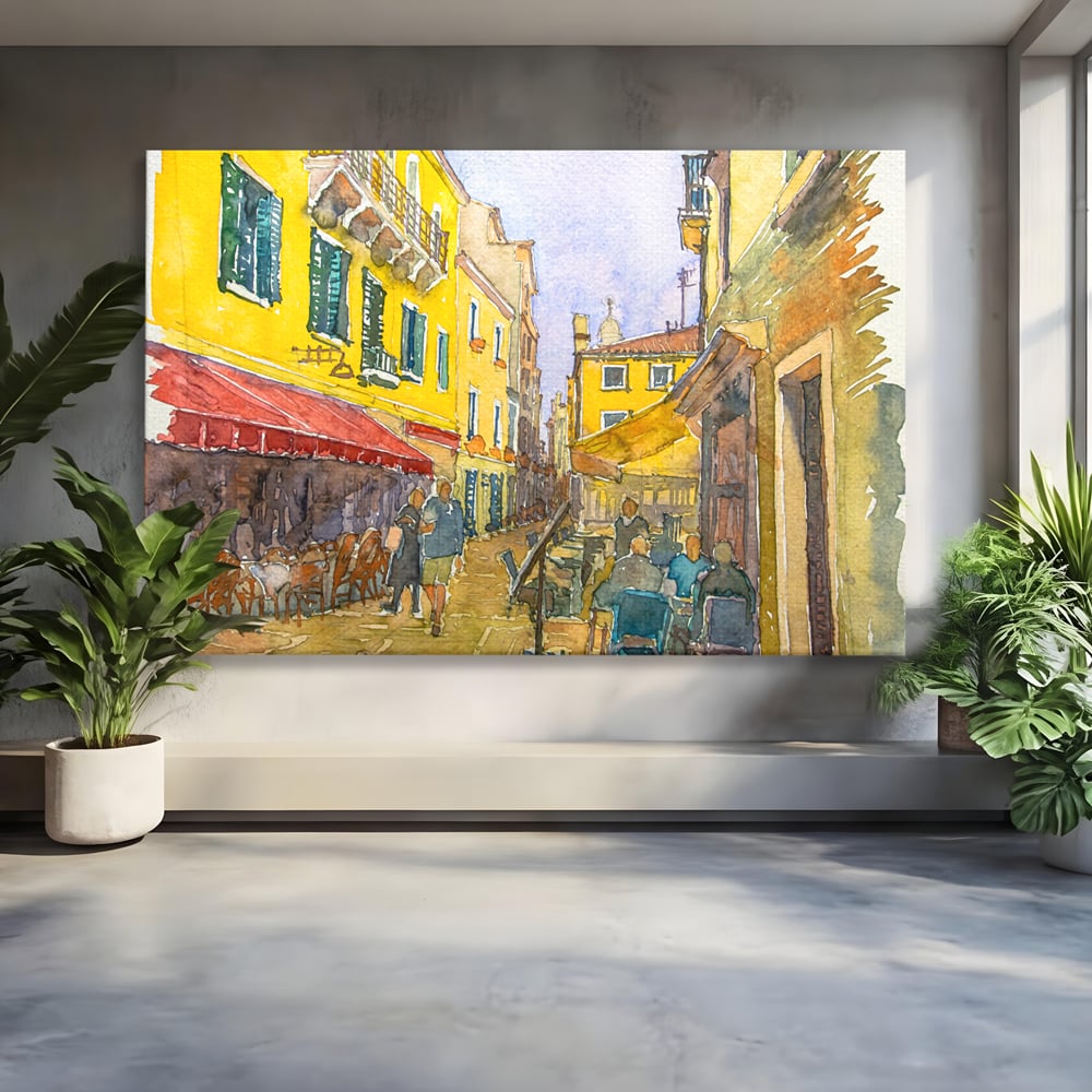 Tablou Canvas Premium LuxCanva® C1007, Terase , Living, Hol, Strada, Vacanta, Centrul Vechi, Vara, Relaxare, Culori Vibrante