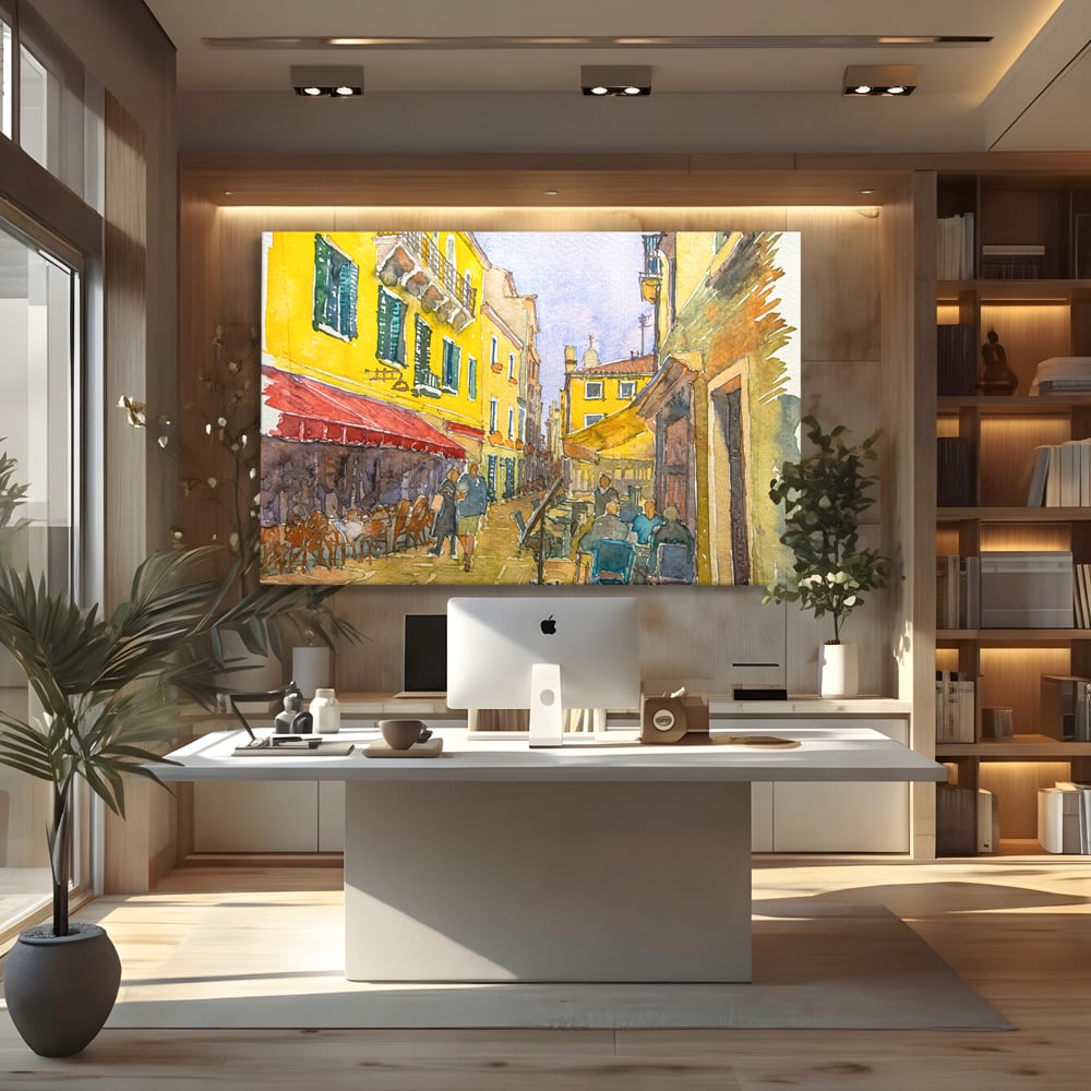 Tablou Canvas Premium LuxCanva® C1007, Terase , Living, Hol, Strada, Vacanta, Centrul Vechi, Vara, Relaxare, Culori Vibrante