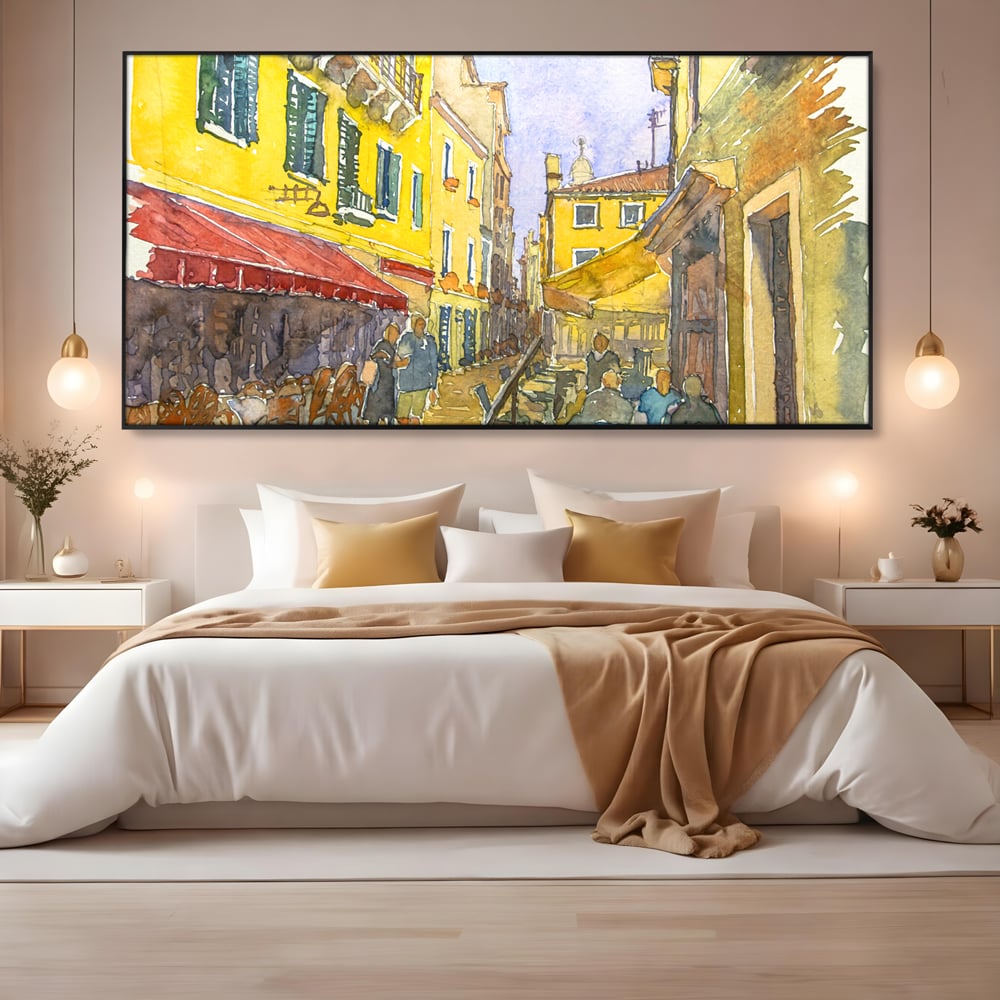 Tablou Canvas Premium LuxCanva® C1007, Terase , Living, Hol, Strada, Vacanta, Centrul Vechi, Vara, Relaxare, Culori Vibrante