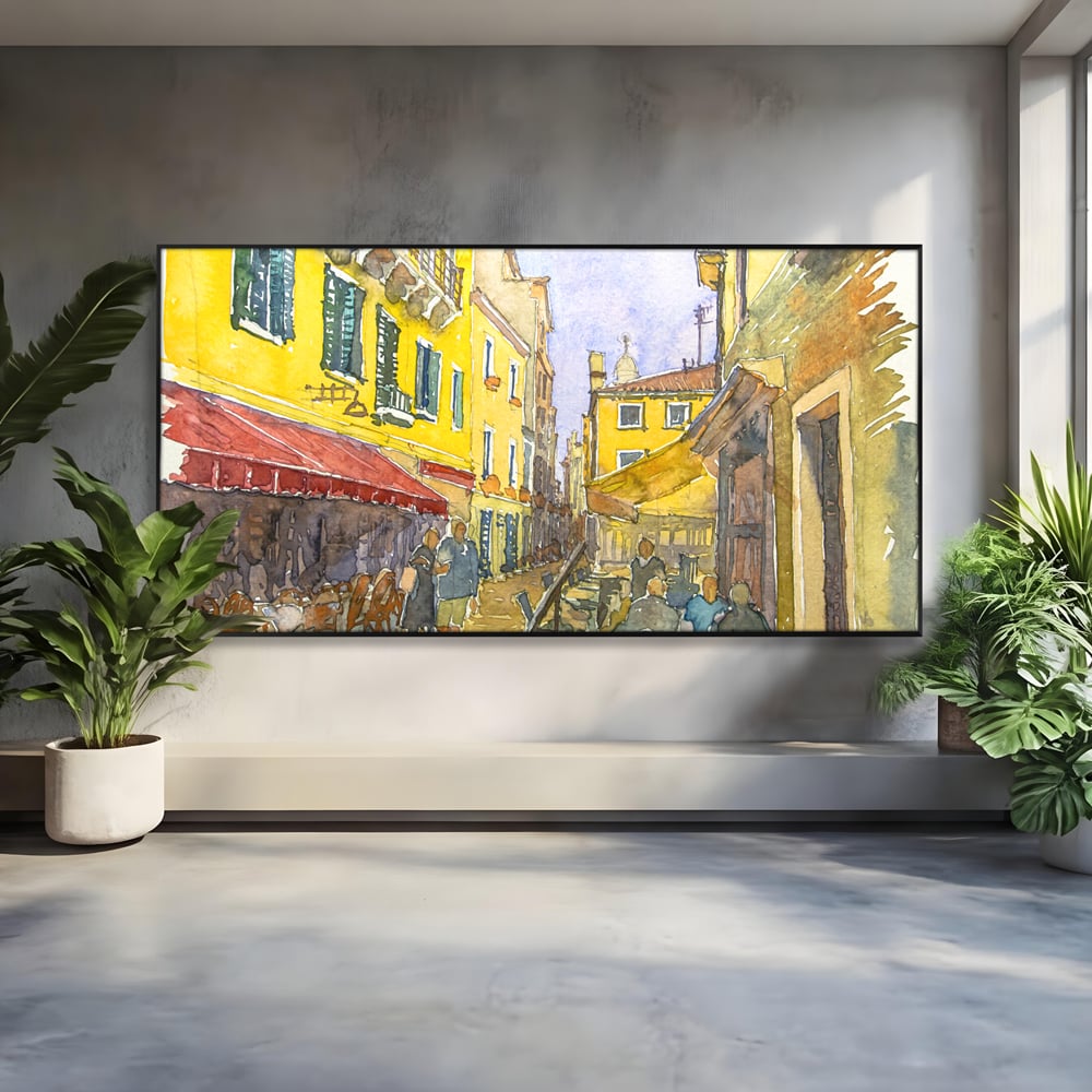 Tablou Canvas Premium LuxCanva® C1007, Terase , Living, Hol, Strada, Vacanta, Centrul Vechi, Vara, Relaxare, Culori Vibrante