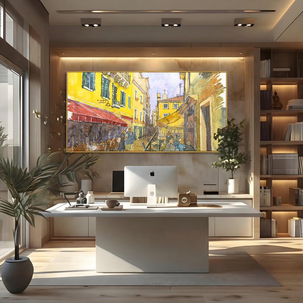 Tablou Canvas Premium LuxCanva® C1007, Terase , Living, Hol, Strada, Vacanta, Centrul Vechi, Vara, Relaxare, Culori Vibrante