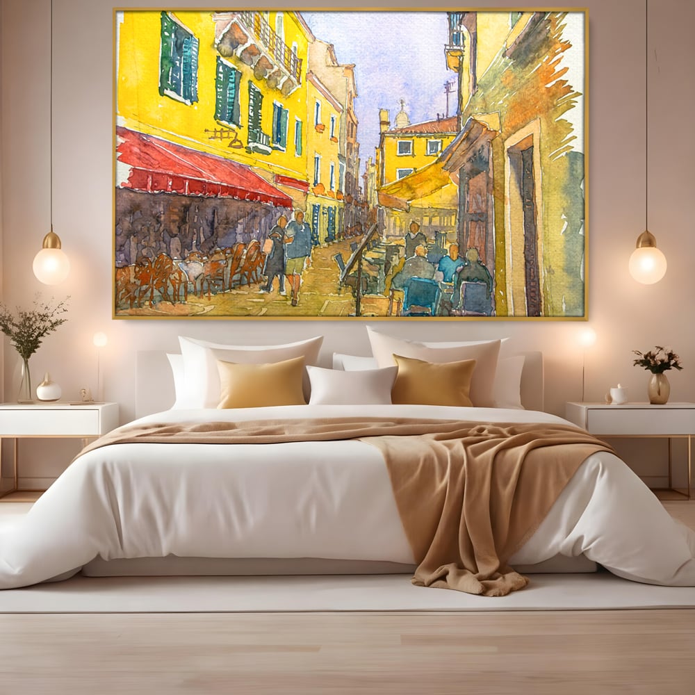 Tablou Canvas Premium LuxCanva® C1007, Terase , Living, Hol, Strada, Vacanta, Centrul Vechi, Vara, Relaxare, Culori Vibrante