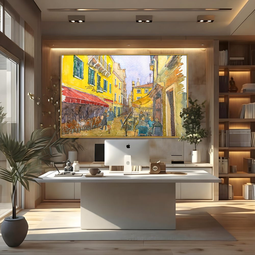Tablou Canvas Premium LuxCanva® C1007, Terase , Living, Hol, Strada, Vacanta, Centrul Vechi, Vara, Relaxare, Culori Vibrante