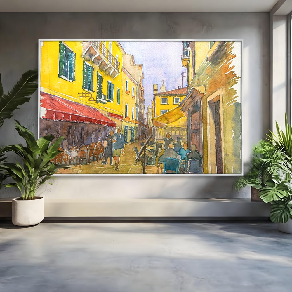 Tablou Canvas Premium LuxCanva® C1007, Terase , Living, Hol, Strada, Vacanta, Centrul Vechi, Vara, Relaxare, Culori Vibrante