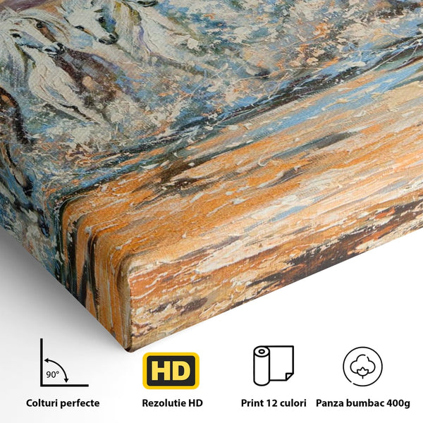 Tablou Canvas Premium LuxCanva® C1009, Cai Iesind Din Mare , Living, Dormitor, Birou, Relaxare, Culori Vibrante