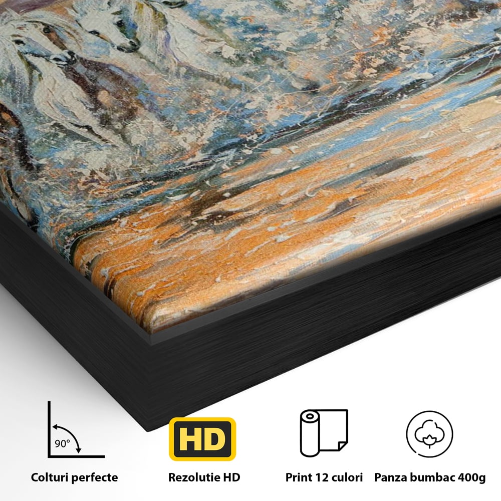 Tablou Canvas Premium LuxCanva® C1009, Cai Iesind Din Mare , Living, Dormitor, Birou, Relaxare, Culori Vibrante